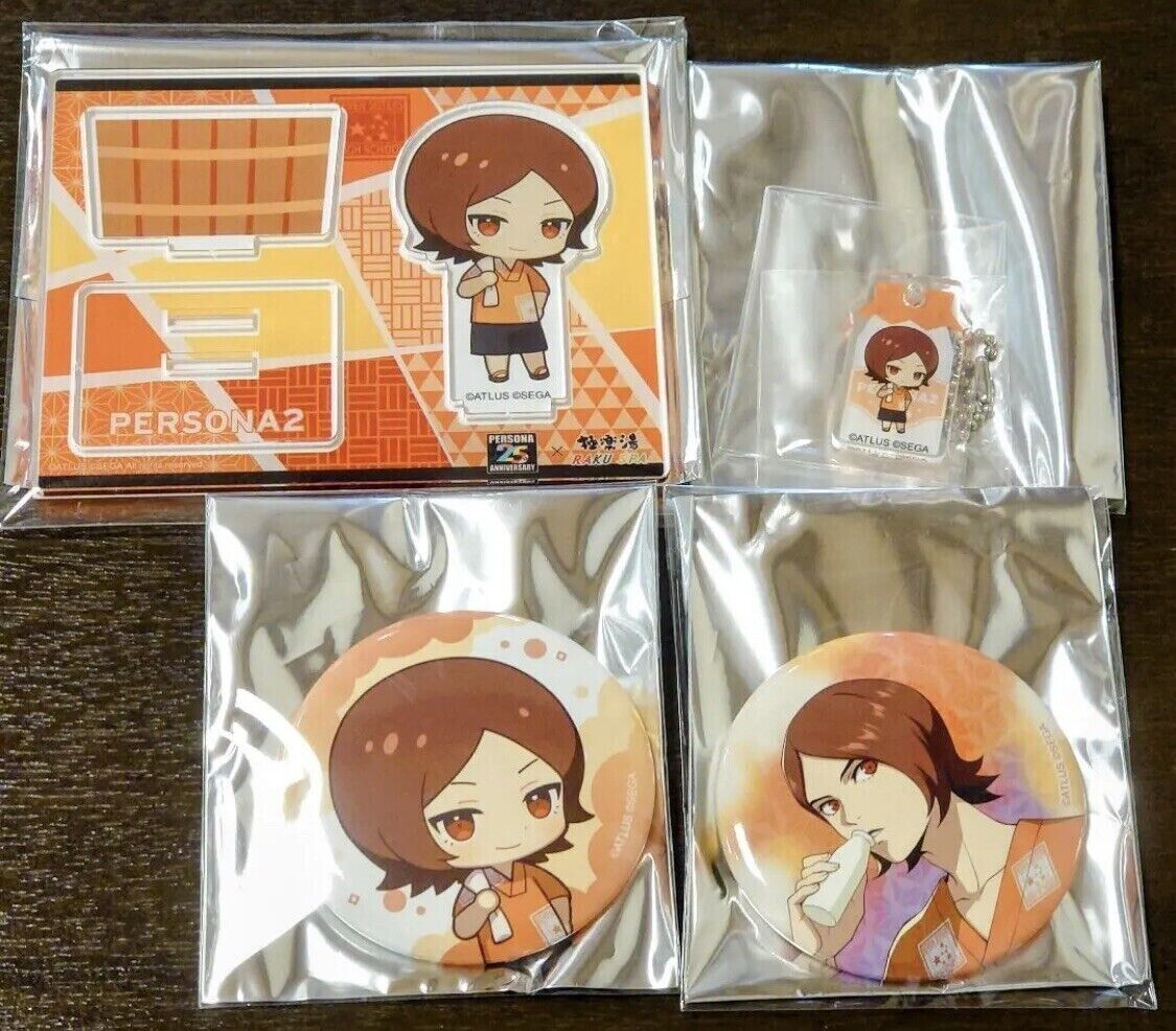 Persona 25th X Gokurakuyu Tatsuya Suou Acrylic Stand Key Ring Tin Badge Set