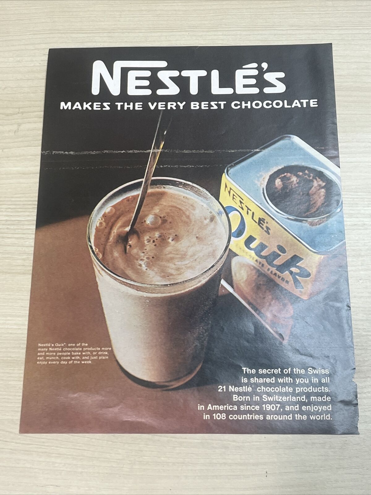 Nestle's Quick Chocolate Flavor Milk 1967 Vintage Print Ad Life Magazine