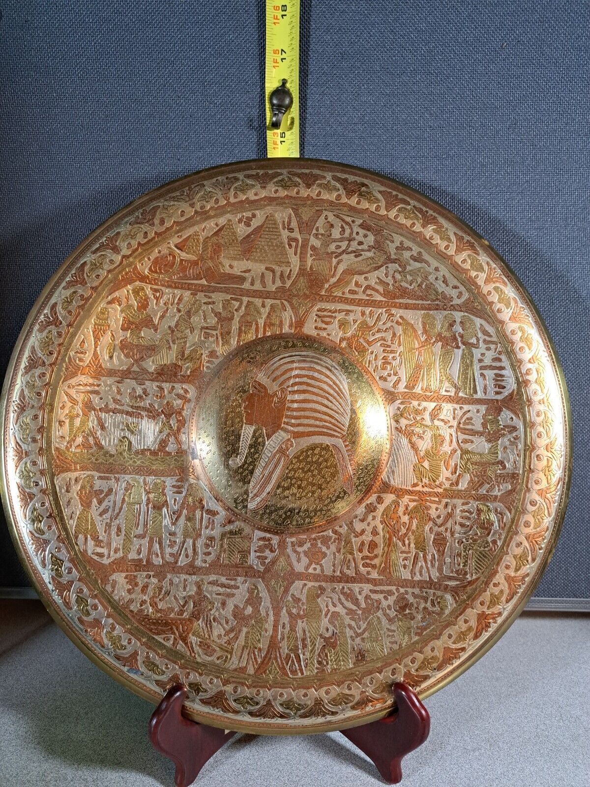 Rare Vintage Tri-metal King Tut Egyptian etched wall plate home decor #1045wall