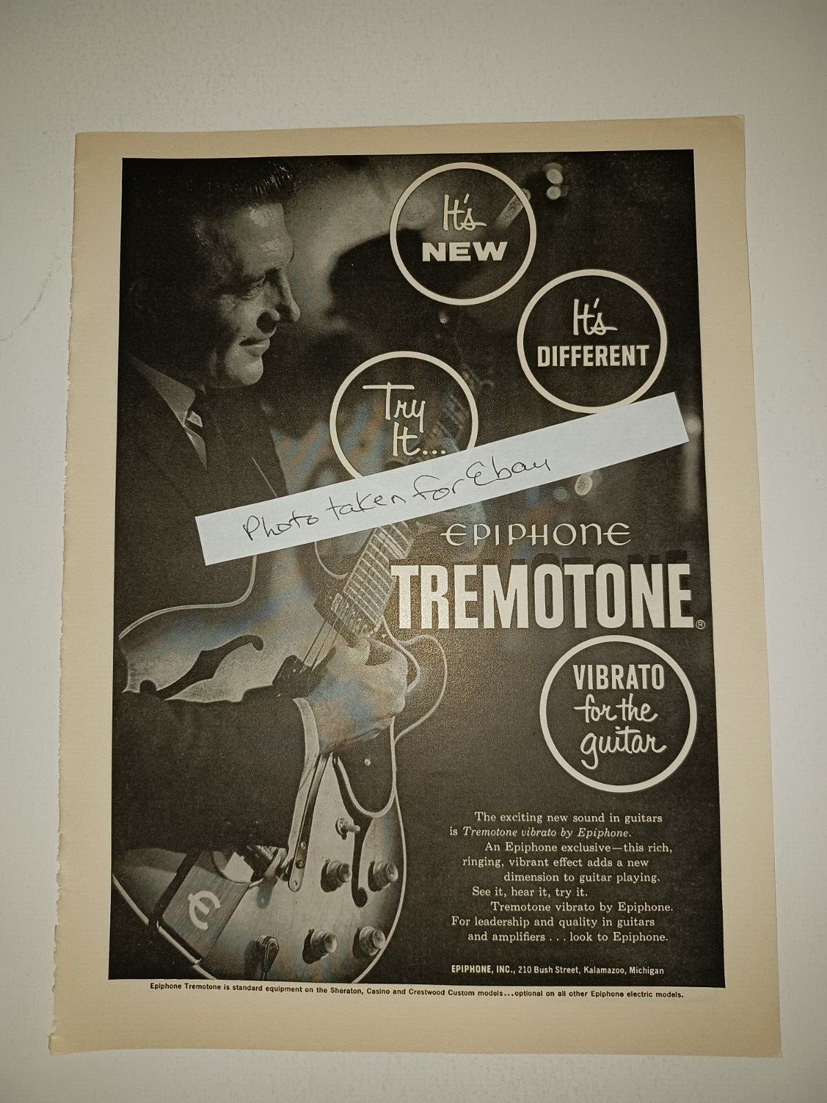 Epiphone Tremotone Vibrato for the Guitar early 60s 8x11 Magazine Ad