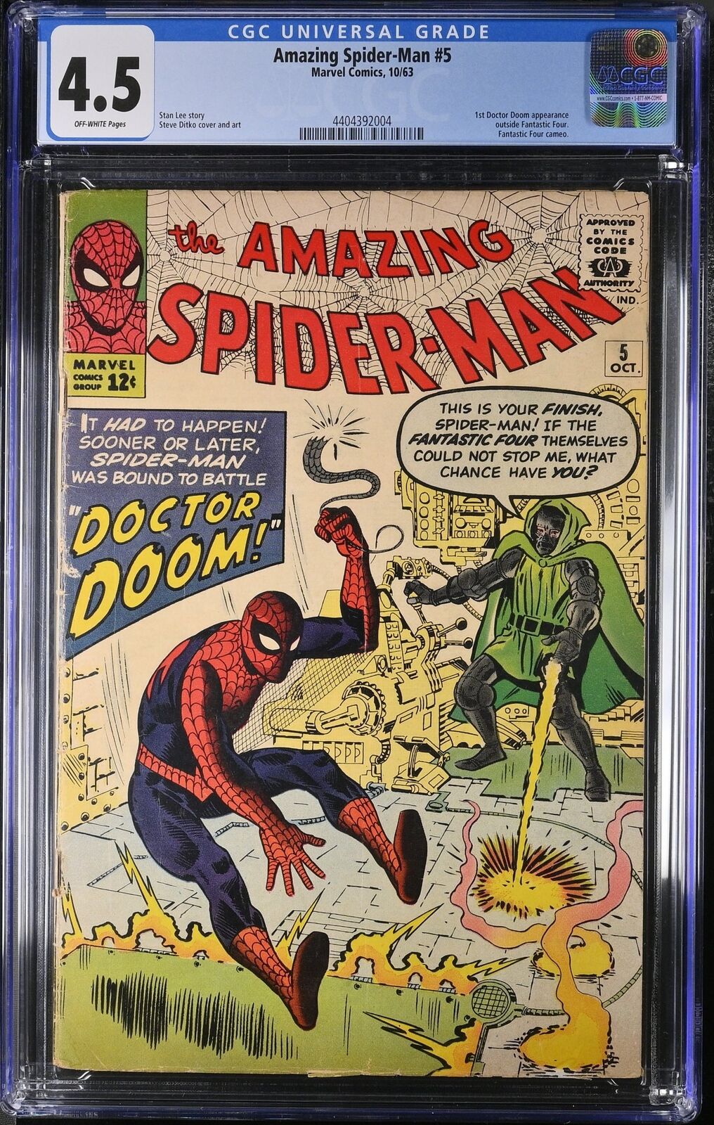 Amazing Spider-Man #5 CGC VG+ 4.5 Doctor Doom Appearance Steve Ditko