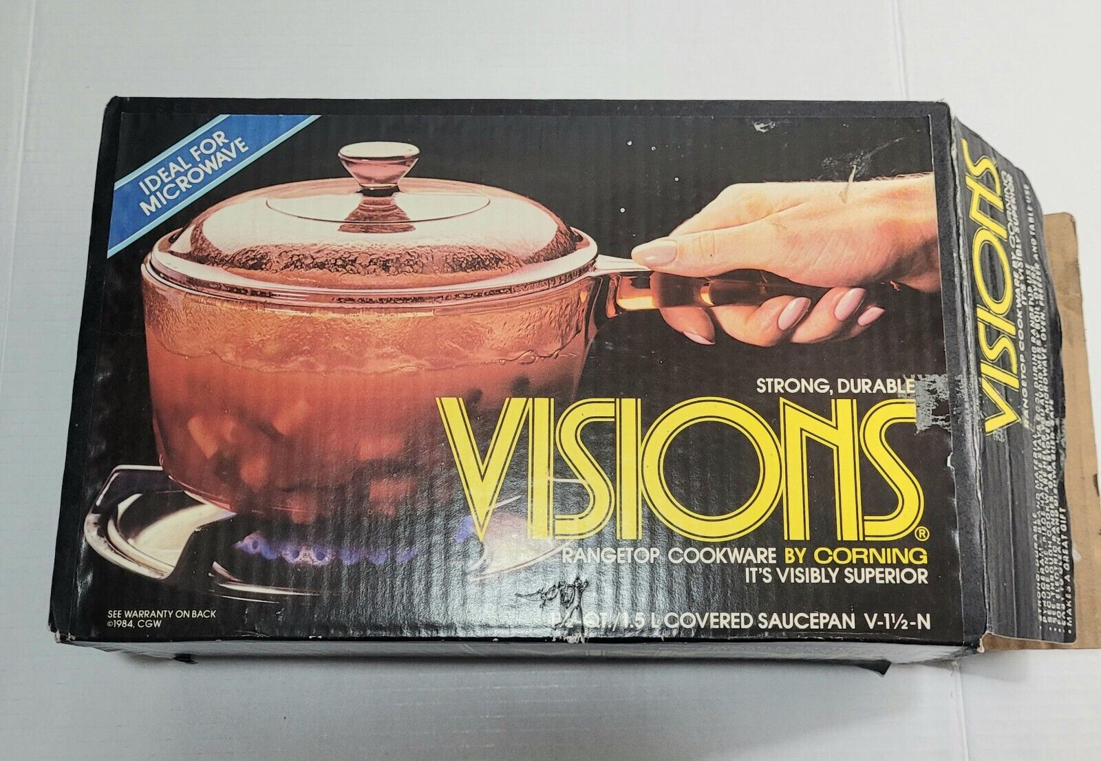 Vintage  Corning Visions V-1  1/2-N Amber Covered Saucepan 1.5Qt New In Open Box