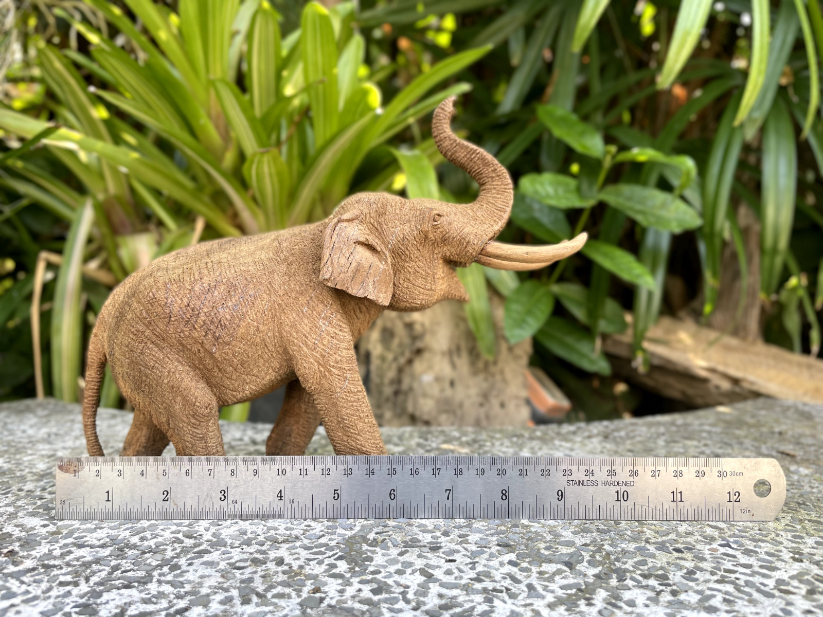 Lifelike carved elephant made from teak wood by handmade Elephant Wood Carving
