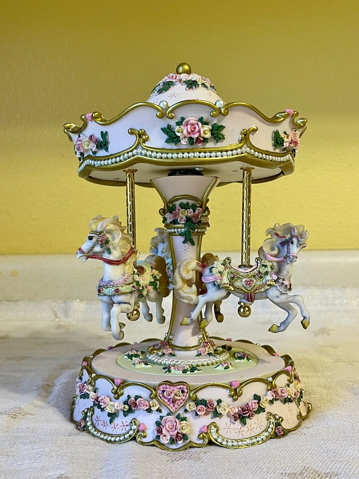 Hearts and Roses 3 Horses Carousel by San Fransisco Music Box Company