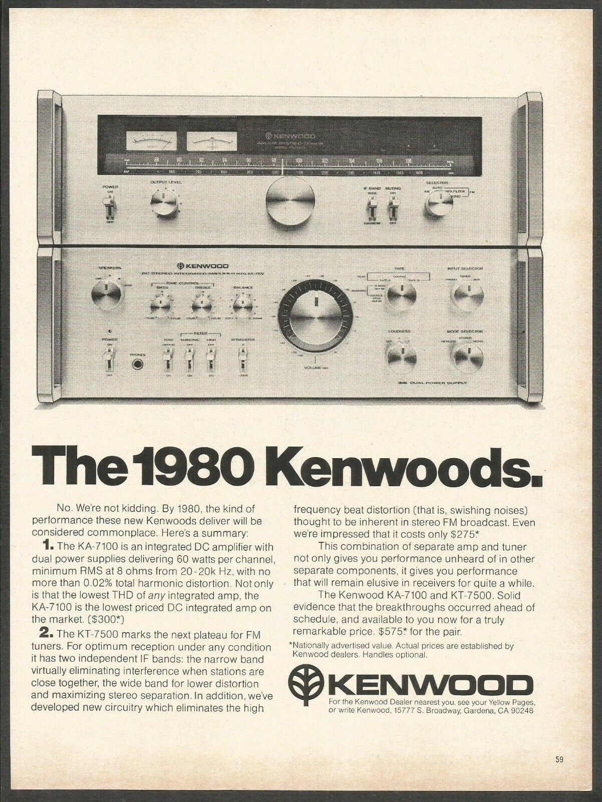 KENWOOD KA-7100 Amplifier and KT7500 FM Tuner - 1978 Vintage Print Ad