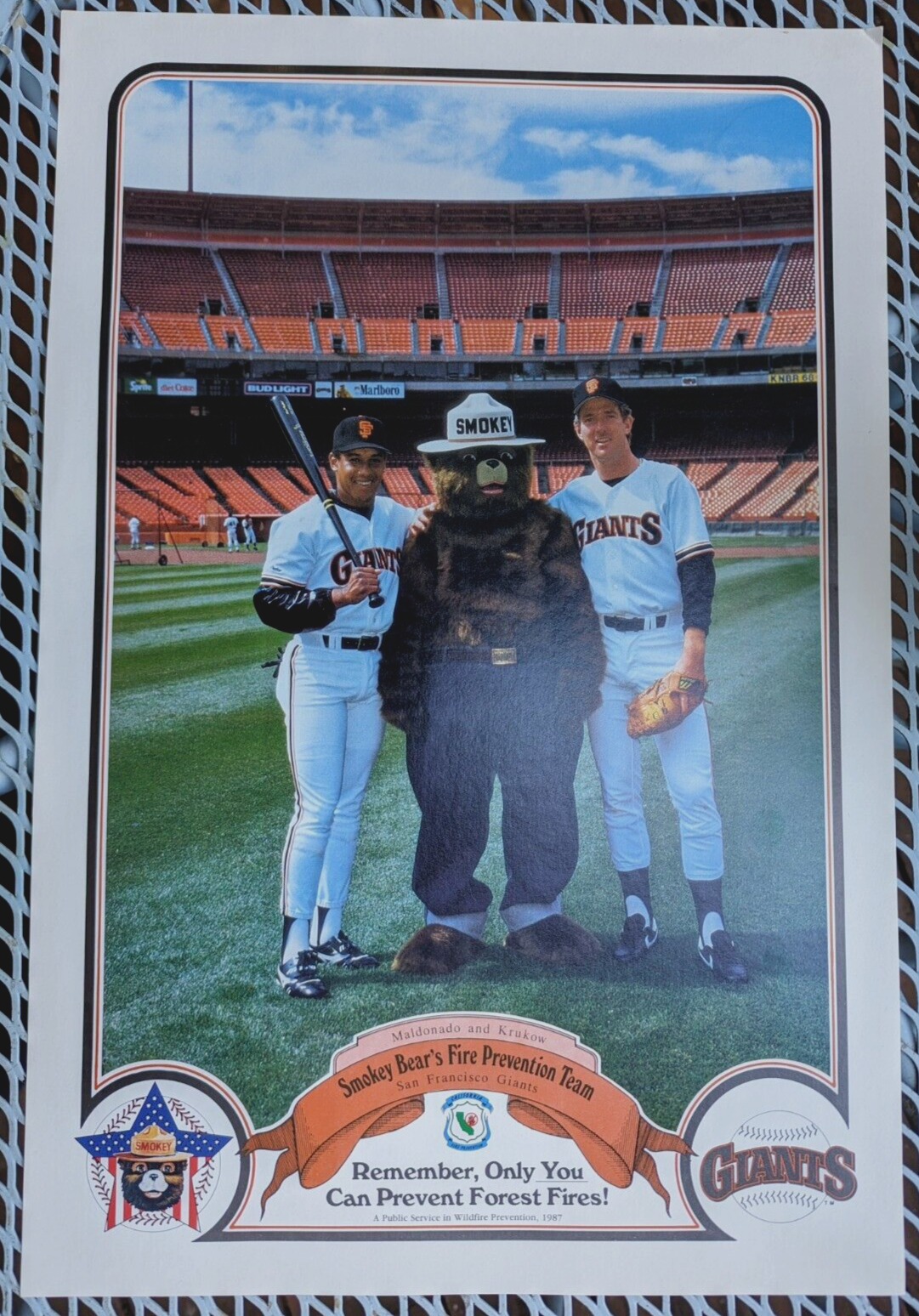 1987 Smokey The Bear w/Mike Krukow, Candy Maldonado SF Giants Public Service Ad