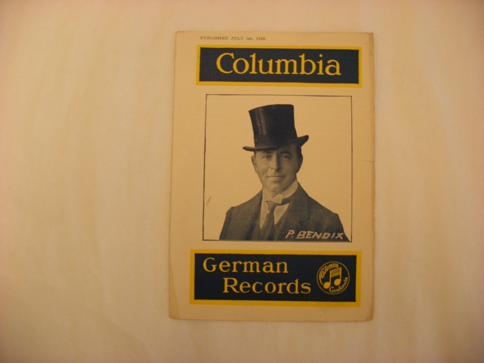Original Columbia Phonograph Record Catalog German July, 1922 Supplement