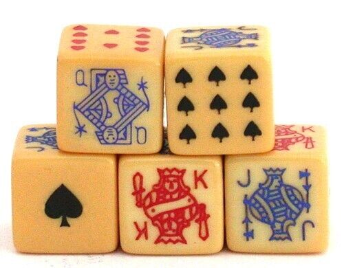 Poker Bakelite Dice Vintage Original 1940s Queen Ace King Jack Ten Nine Casino