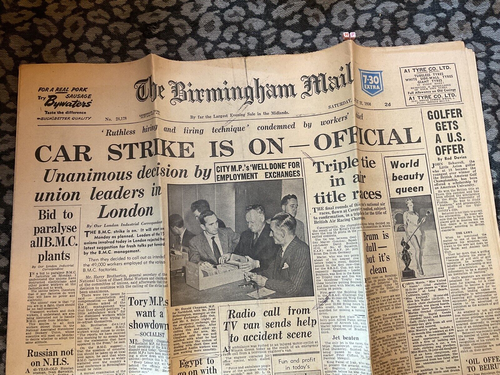 1956 Historical Newspaper  , BMC UNION CAR STRIKES , Birmingham Mail
