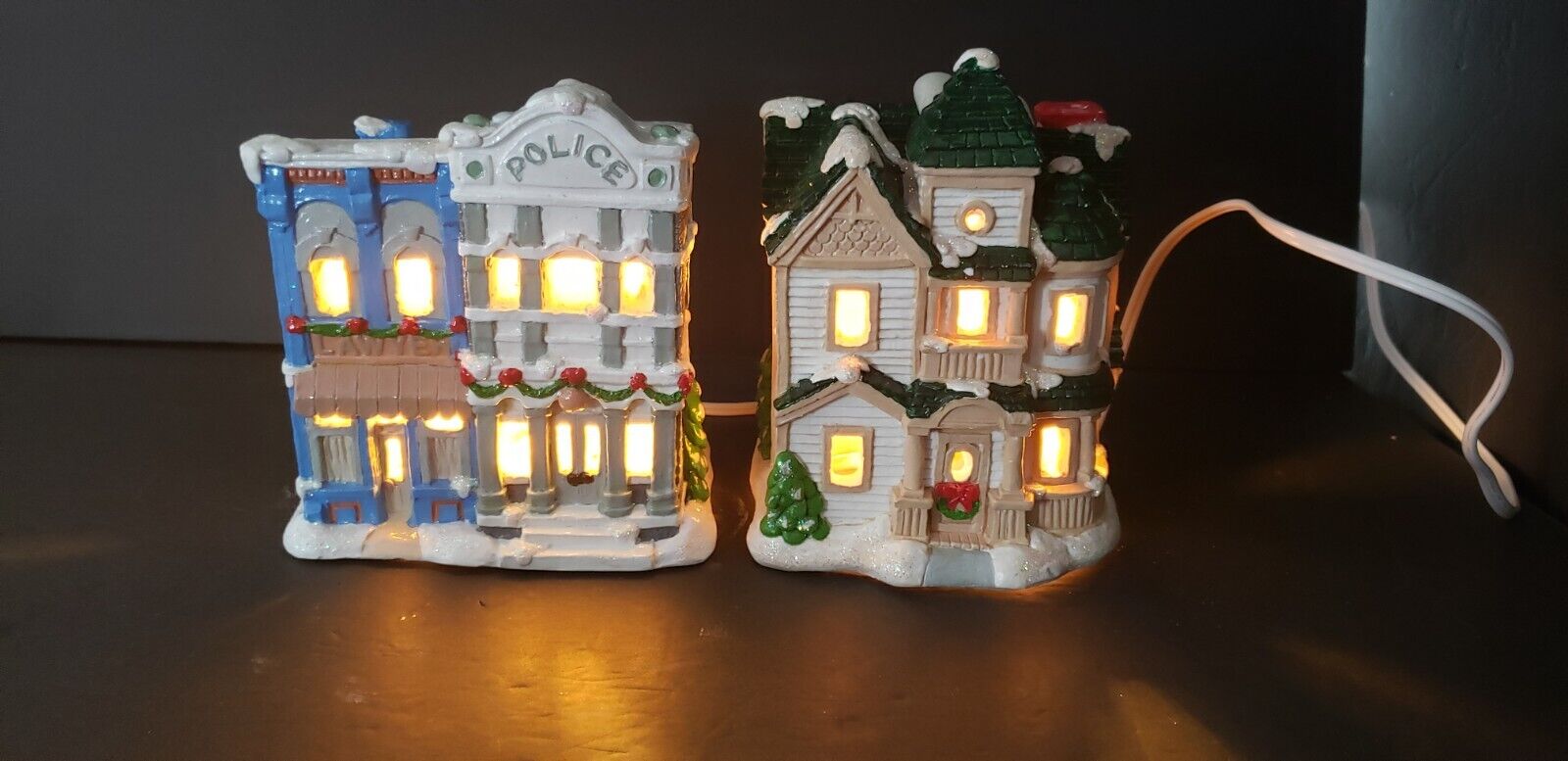 Vintage Lighted Christmas Buildings Police Station And House