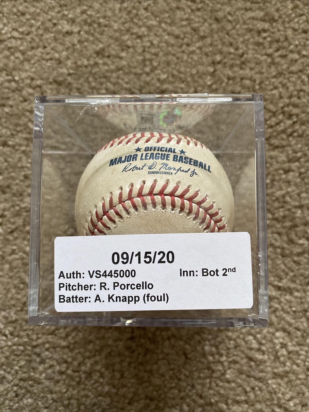 Andrew Knapp 9/15/20 Game Used Foul Ball MLB Baseball - NY Mets vs Phillies