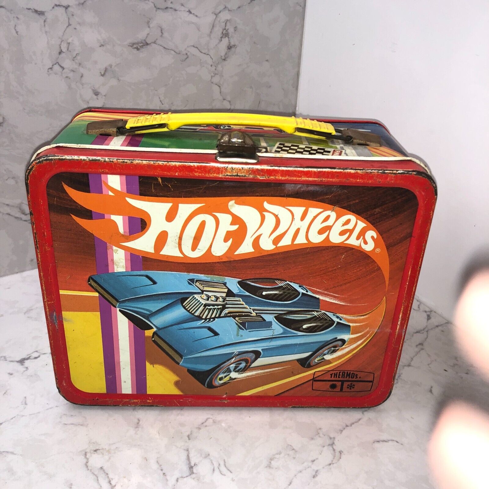1969 Thermos Hot Wheels Mattel King Seeley Kids Metal Lunch Box Only No Thermos