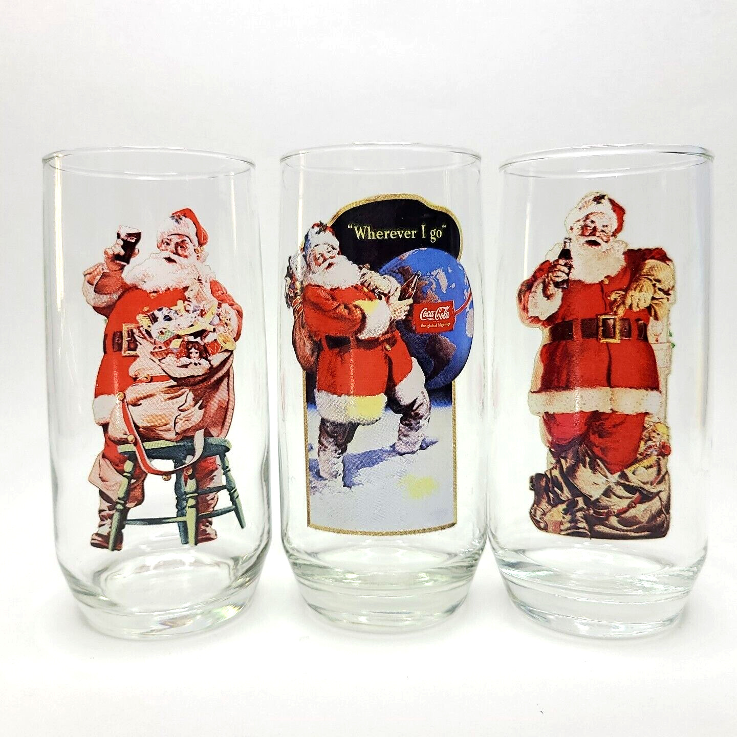 Coca-Cola Haddon Sundblom 1940s Santa Glasses Series II 93761 Complete Set of 3