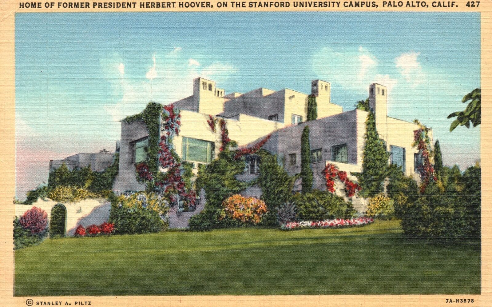Vintage Postcard 1946 Former President Herbert Hoover Home Palo Alto California
