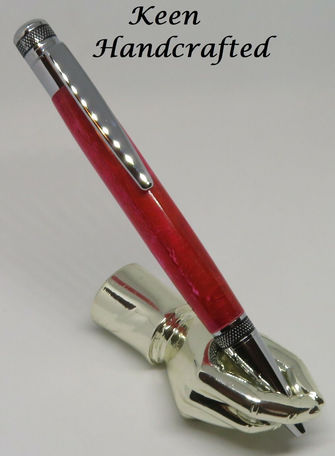 mg - Keen Handcrafted Handmade Marble Red Cortona Chrome Twist Pen