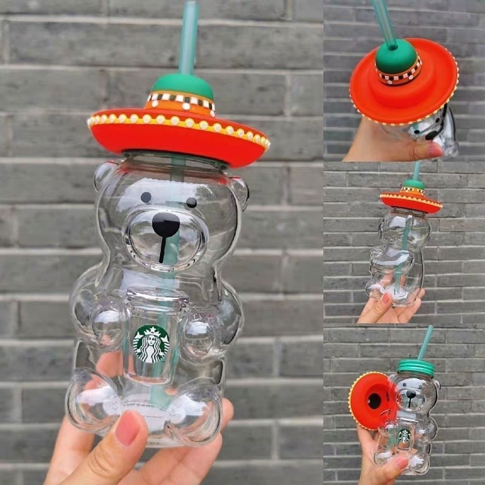 Starbucks China New Cute Lami Bear Glass Milk Coffee Cup With Straws 503ML 2023