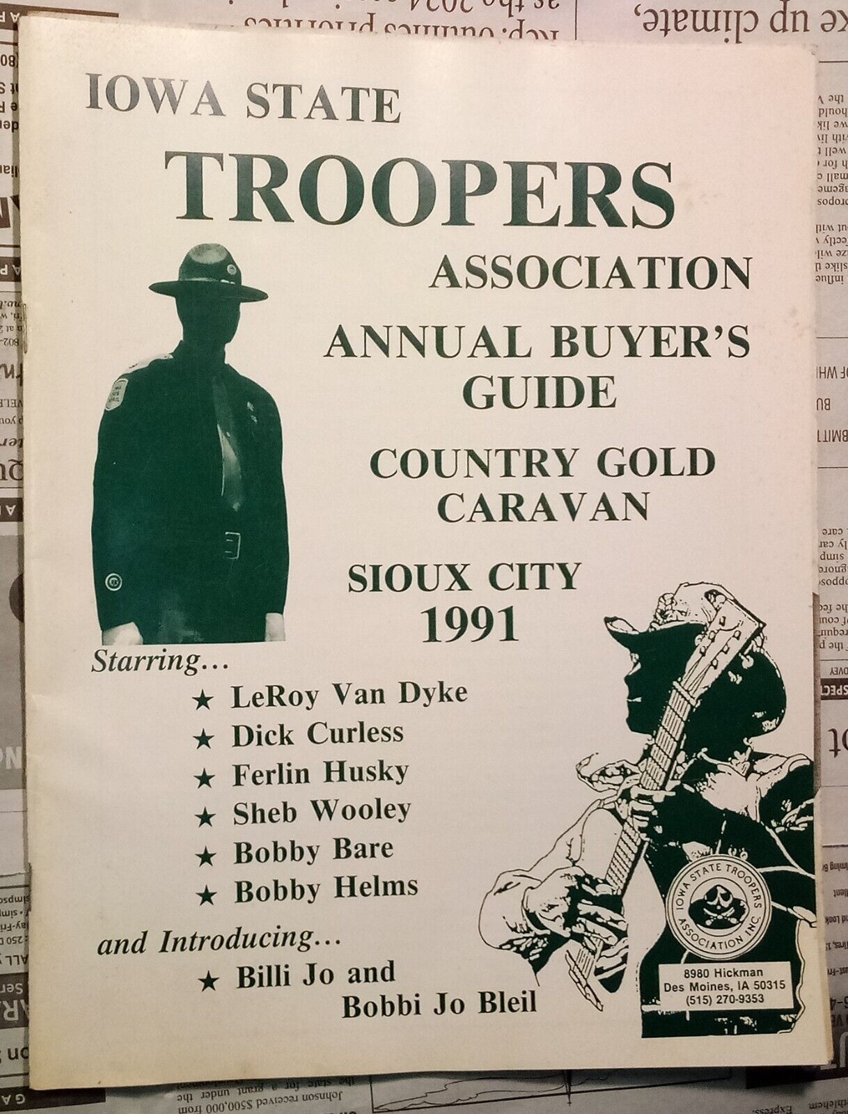 1991 Iowa State Troopers Association Annual Buyers Guide Sioux City Dick Curless