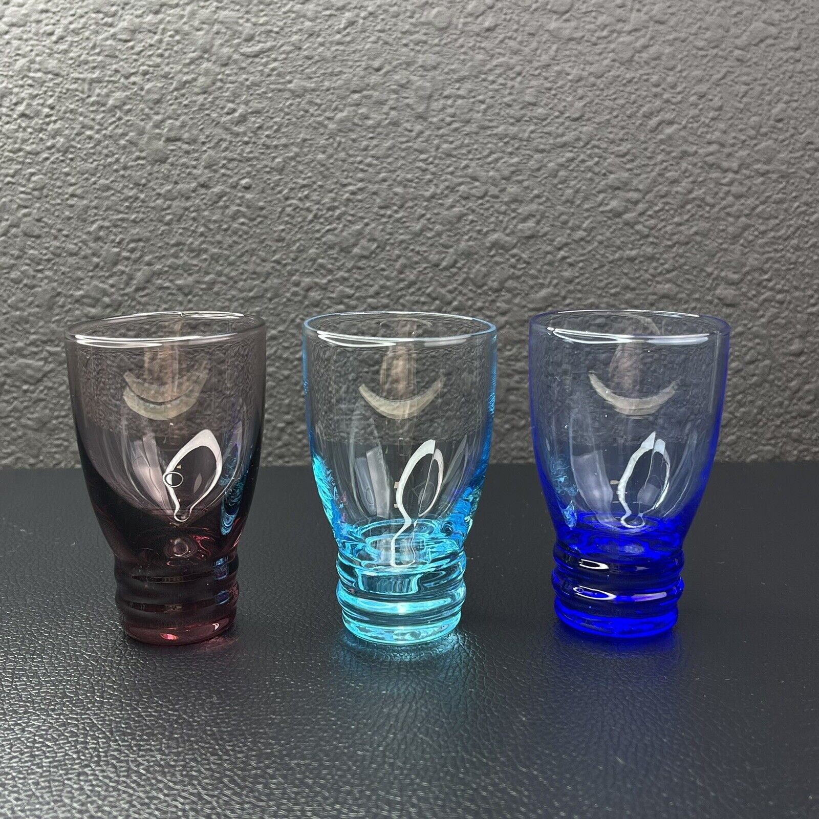 Vintage Art Glass Blown Glass Shot Glasses Set of 3 Colbalt Blue Burgandy