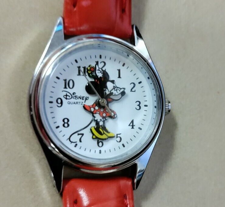 Vintage Minnie Mouse Watch with Red Leather Band Disney Classic