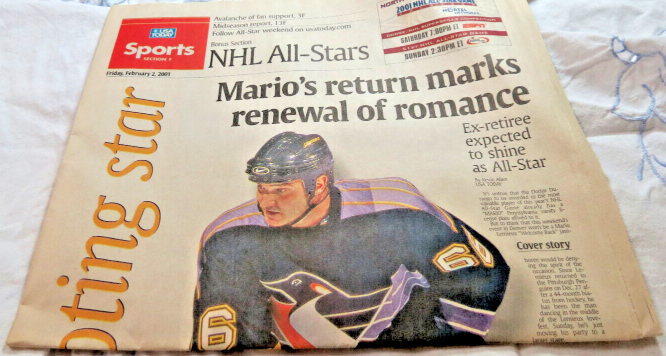 USA Today February 2, 2001 Sports Sections\ Mario Lemieux Returns To Penguins