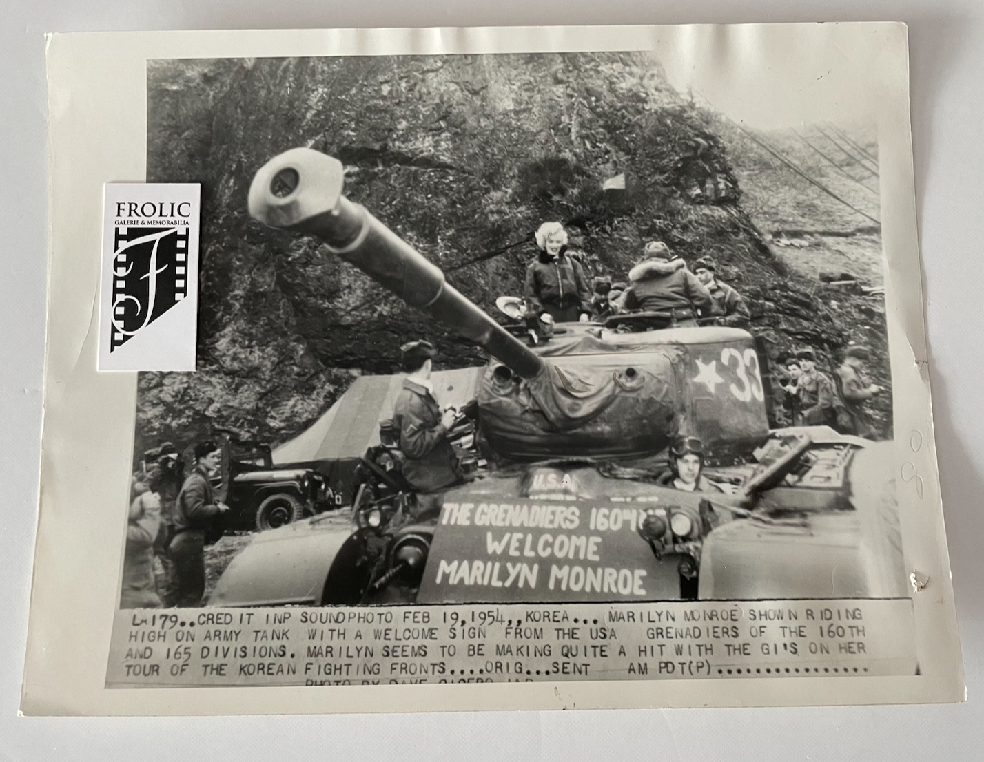 MARILYN MONROE 1954 Riding High Army Tank in Korea original Int News Photo RARE+