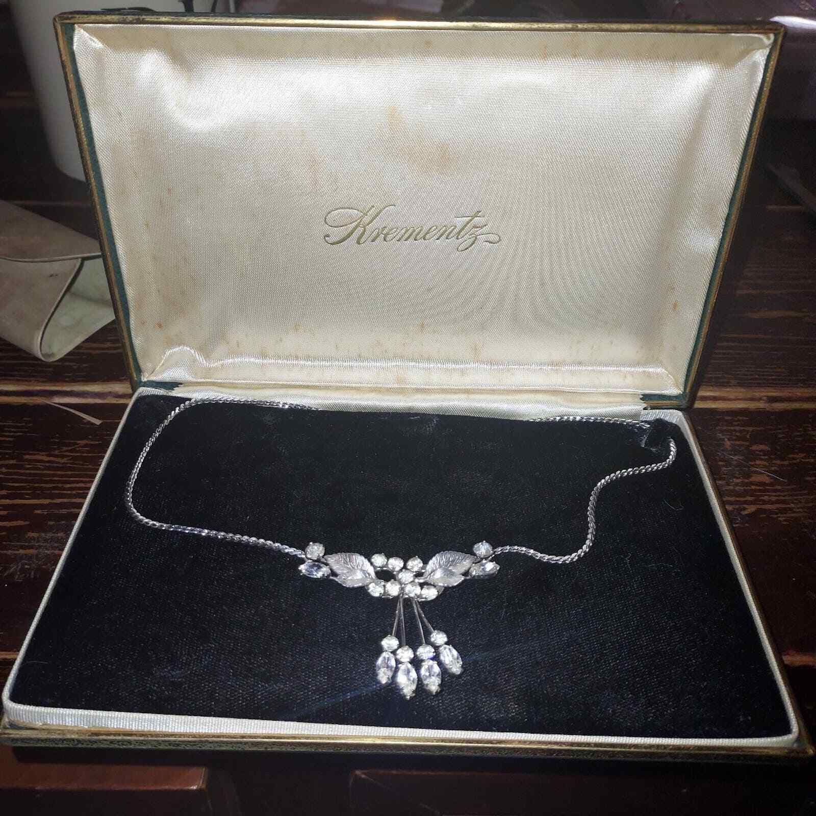 Vintage KREMENTZ Rhinestone Floral Bouquet Choker Necklace Silver 14k Overlay