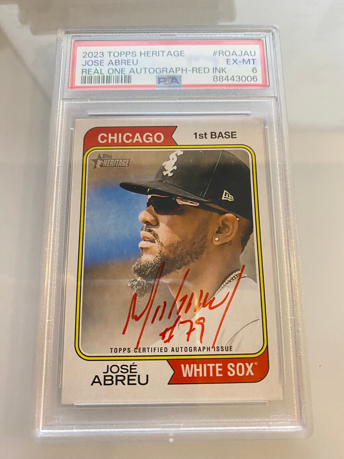 2023 TOPPS HERITAGE REAL ONE AUTO ROAJAU JOSE ABREU RED INK /74 WHITE SOX PSA 6
