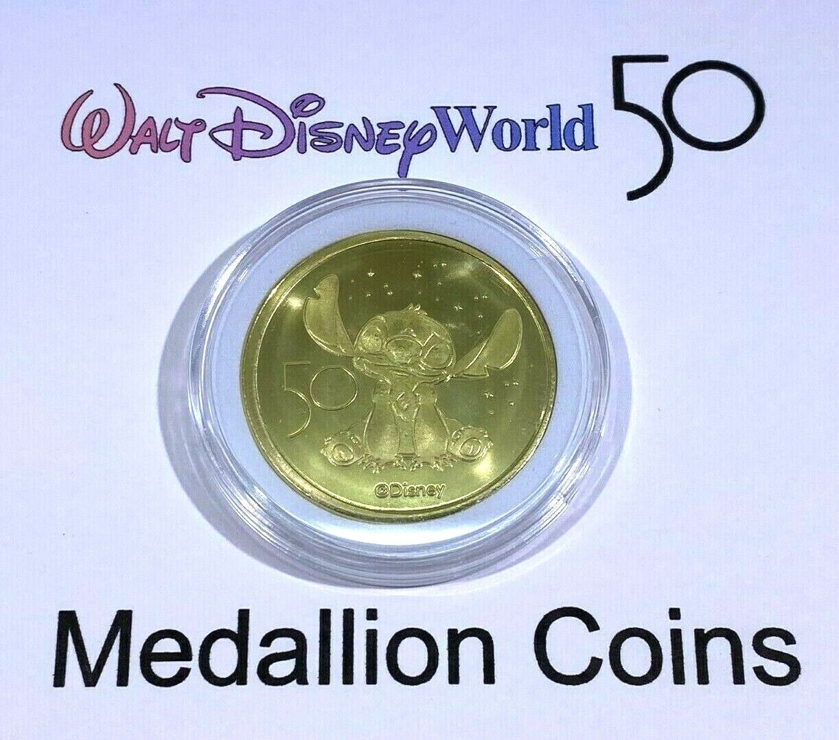 Stitch Disney World 50th Anniversary Commemorative Medallion Coin in Case