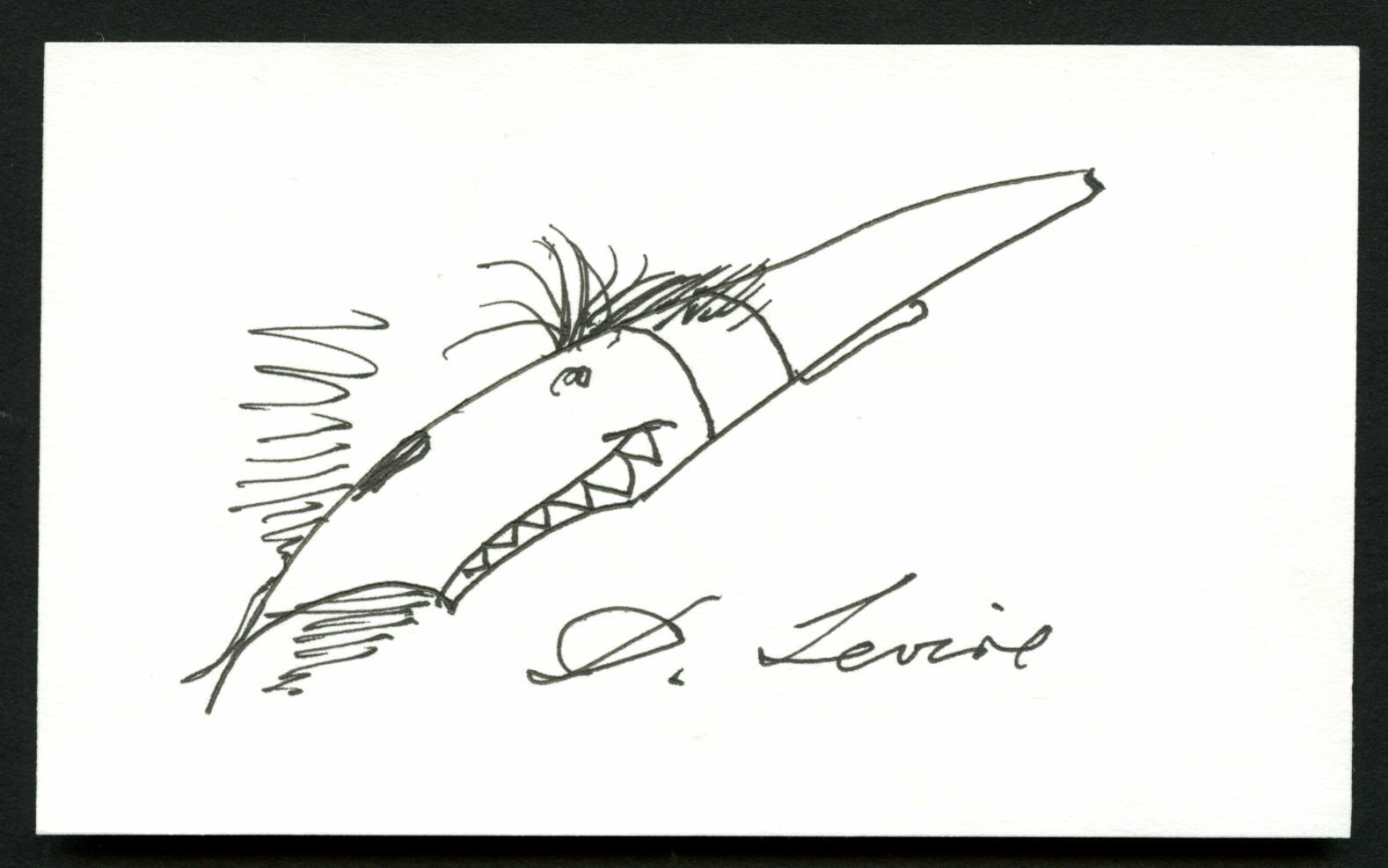 David Levine d2009 signed 3x5 with Original Sketch NY Review Caricaturist MH124