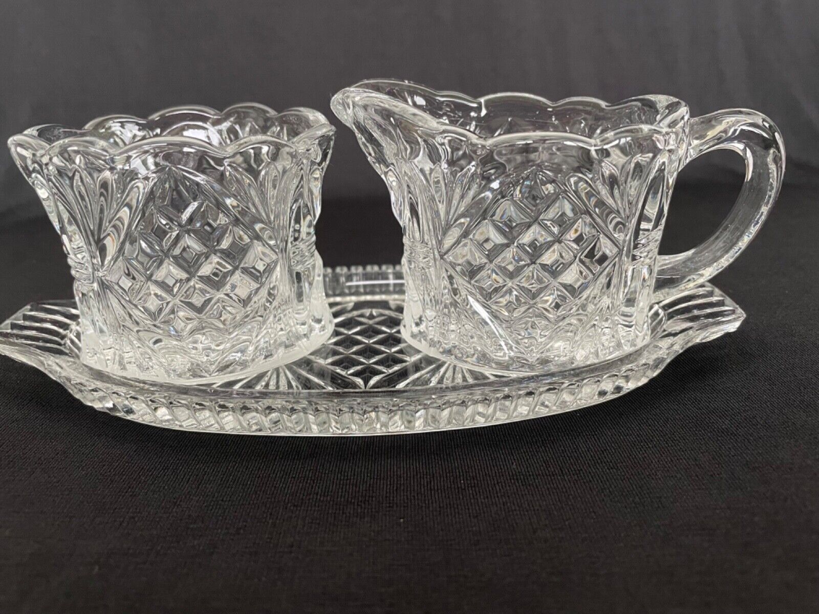 Vintage Clear Pressed Glass Sugar and Creamer with Tray