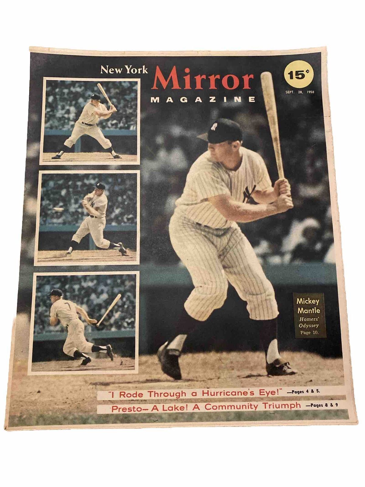 NY New York Mirror Magazine September 28, 1958 Mickey Mantle Yankees on Cover