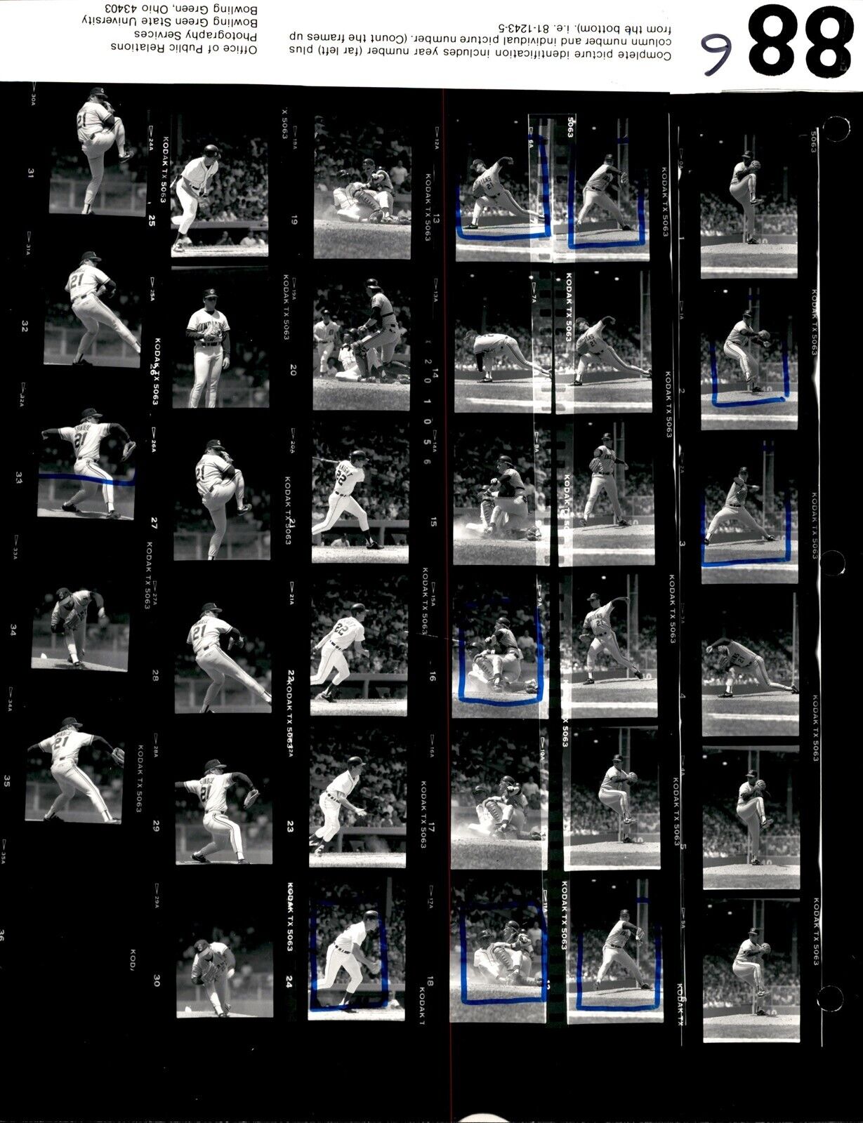 LD363 1988 Orig Contact Sheet Photo GREG SWINDELL INDIANS - TIGERS RAY KNIGHT
