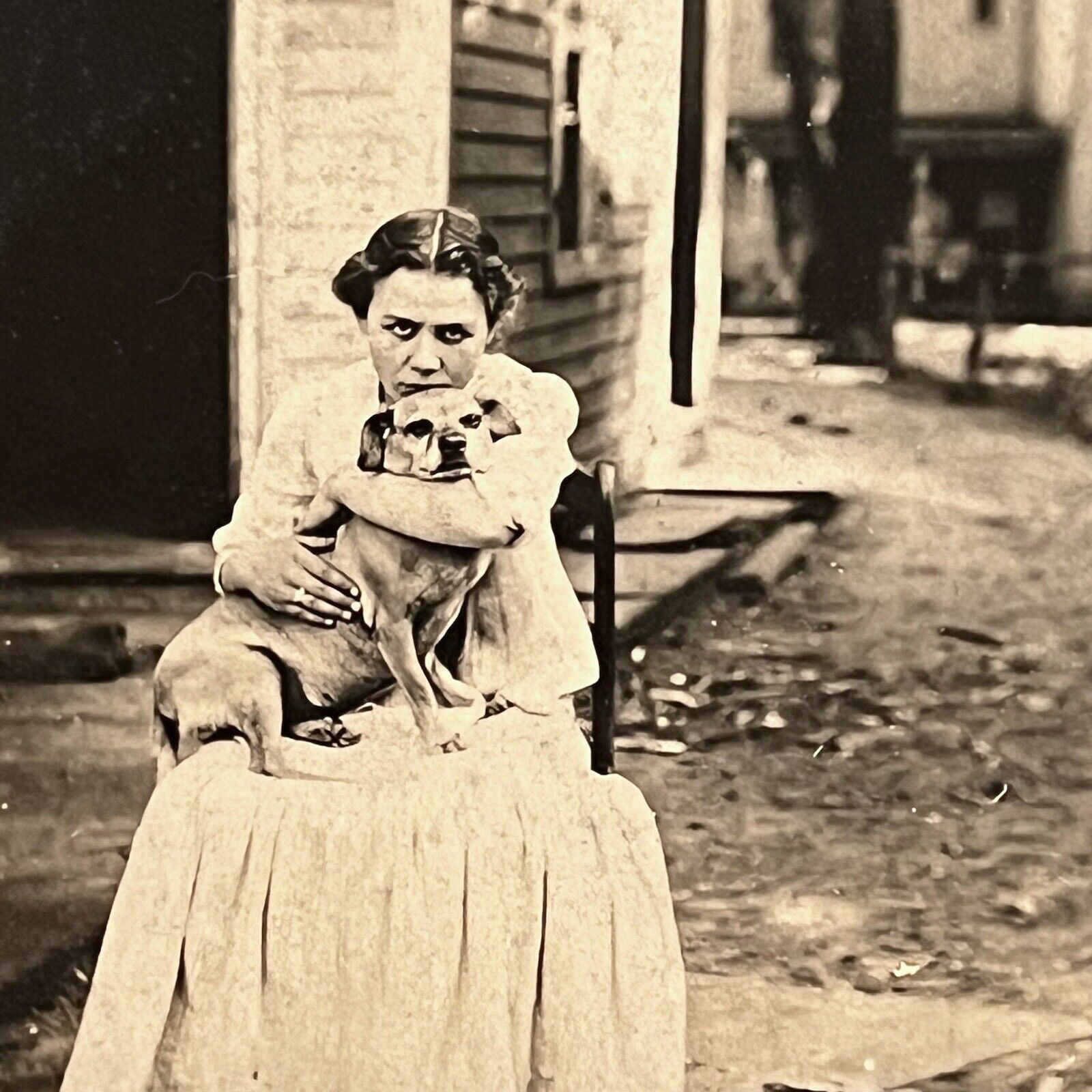 Antique Cabinet Card Photograph Woman With Beloved Pug Dog Outdoors ID Jessie