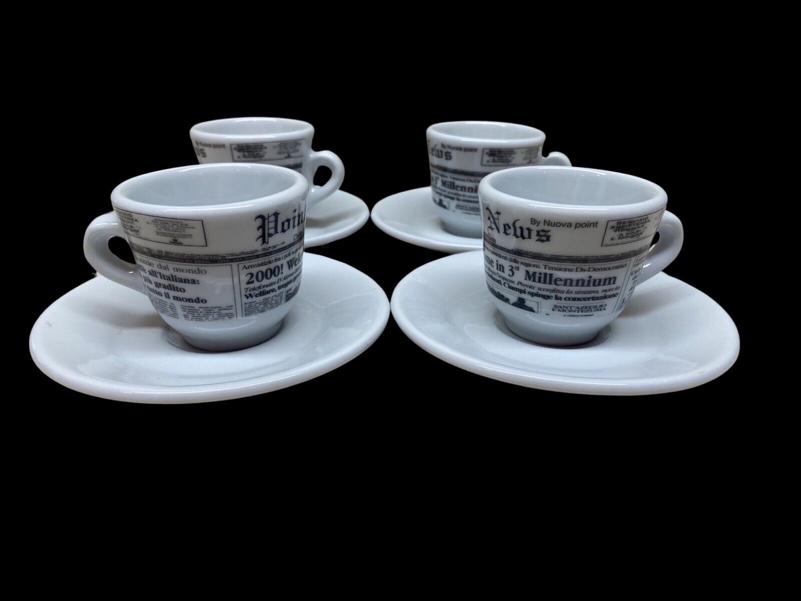 4 Rare Nuova Point News Italy Restaurant Ware Espresso Demitasse Cups & Saucers