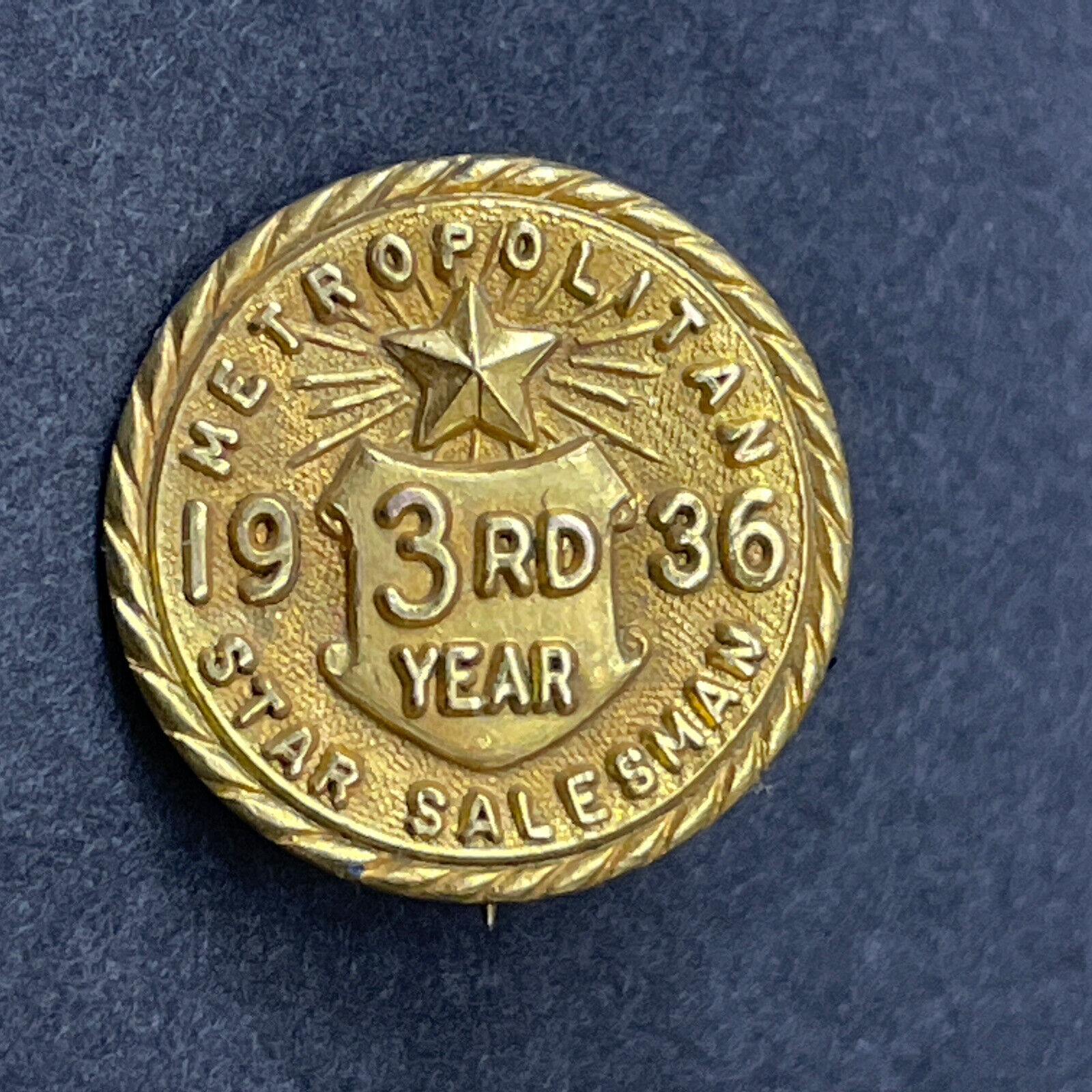VTG 1936 Met Metropolitan Life Insurance Co. Salesman Service Award Pin 10k GF