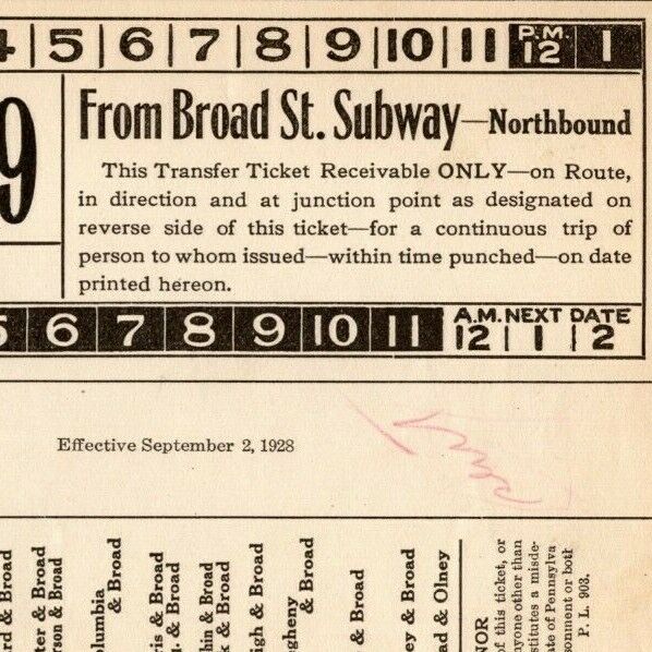 Philadelphia Rapid Transit c1928 Page from Bus Subway Ticket Sample Book (0074)