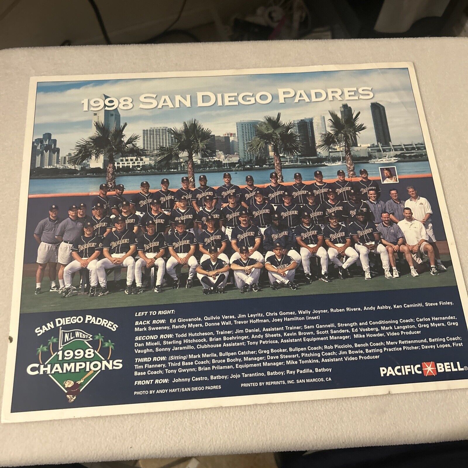 1998 San Diego Padres Team Picture Photo Poster large display 13.5” X 11.5”