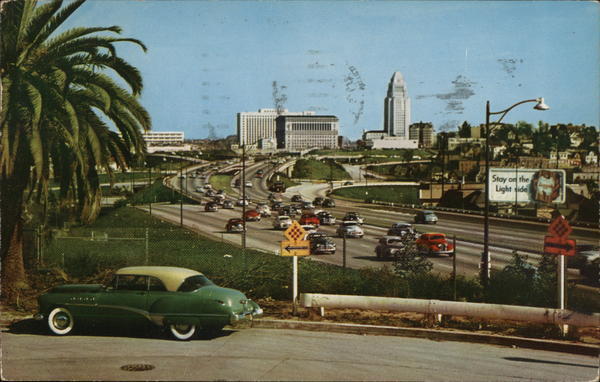 1959 Los Angeles,CA Civic Center from Hollywood Freeway California Postcard