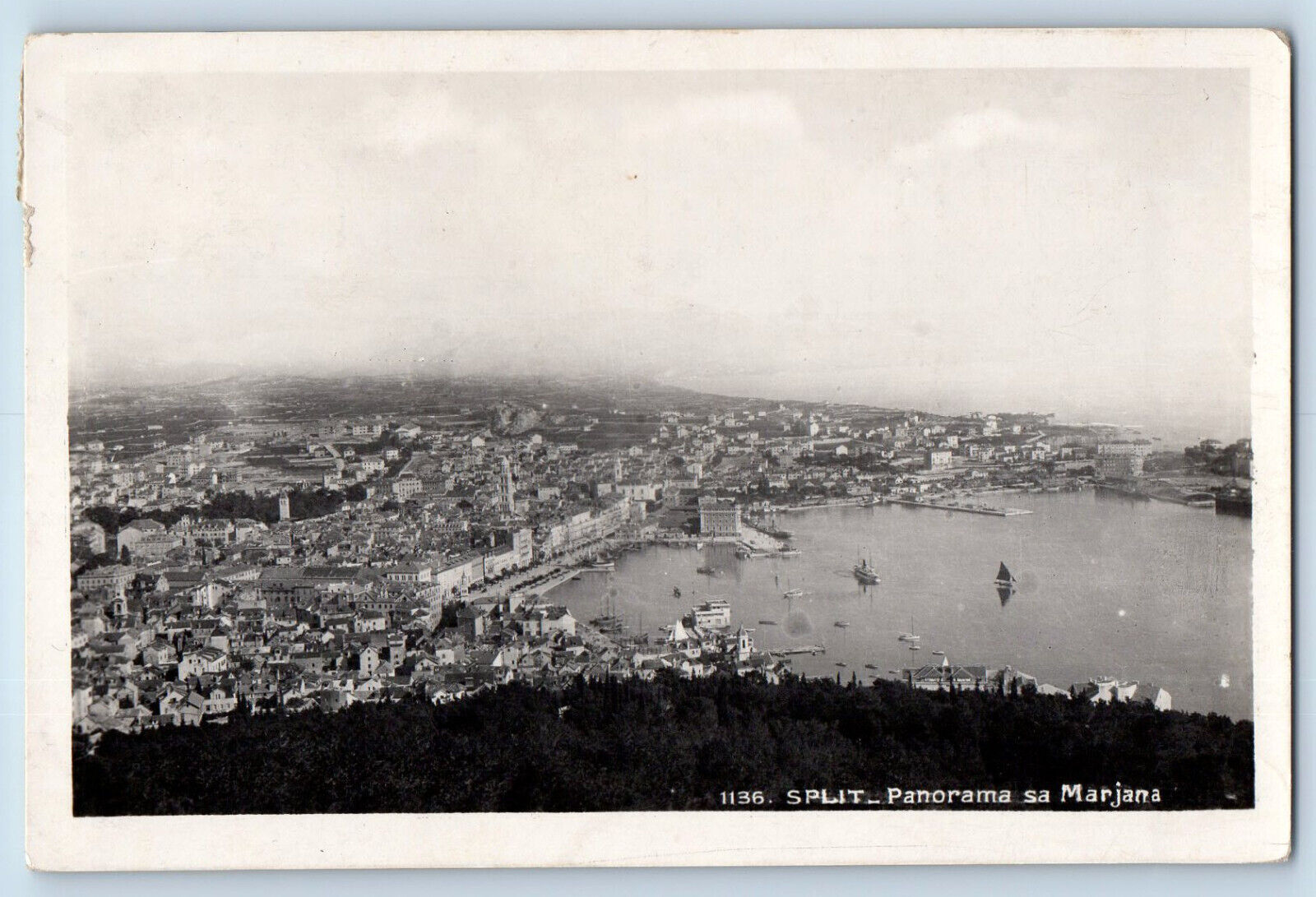 Yugoslavia Postcard Split Panorama View of Marjana c1930\'s Vintage RPPC Photo