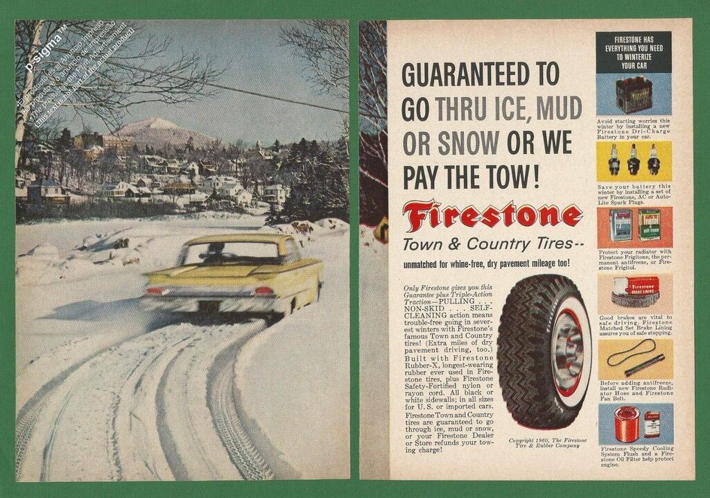 FIRESTONE Town & Country Tires - 1960 Vintage Reader\'s Digest Print Ad-2 pages