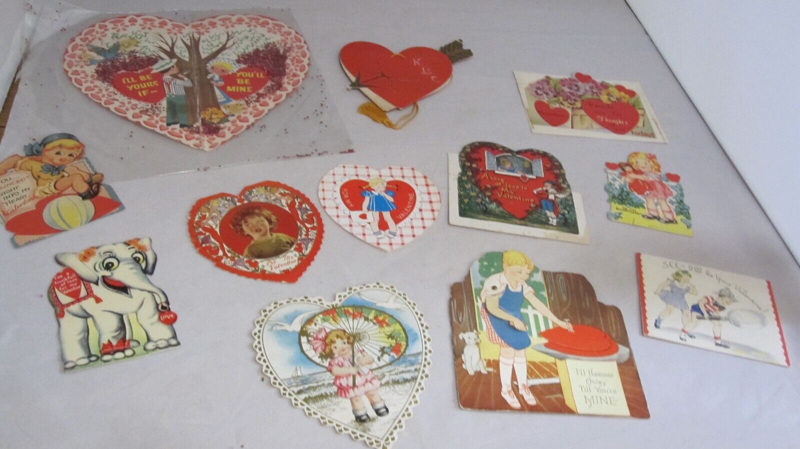 Antique Vintage Used Valentine\'s Day Cards 12 Lot Some Stand Up 1920s 1940s