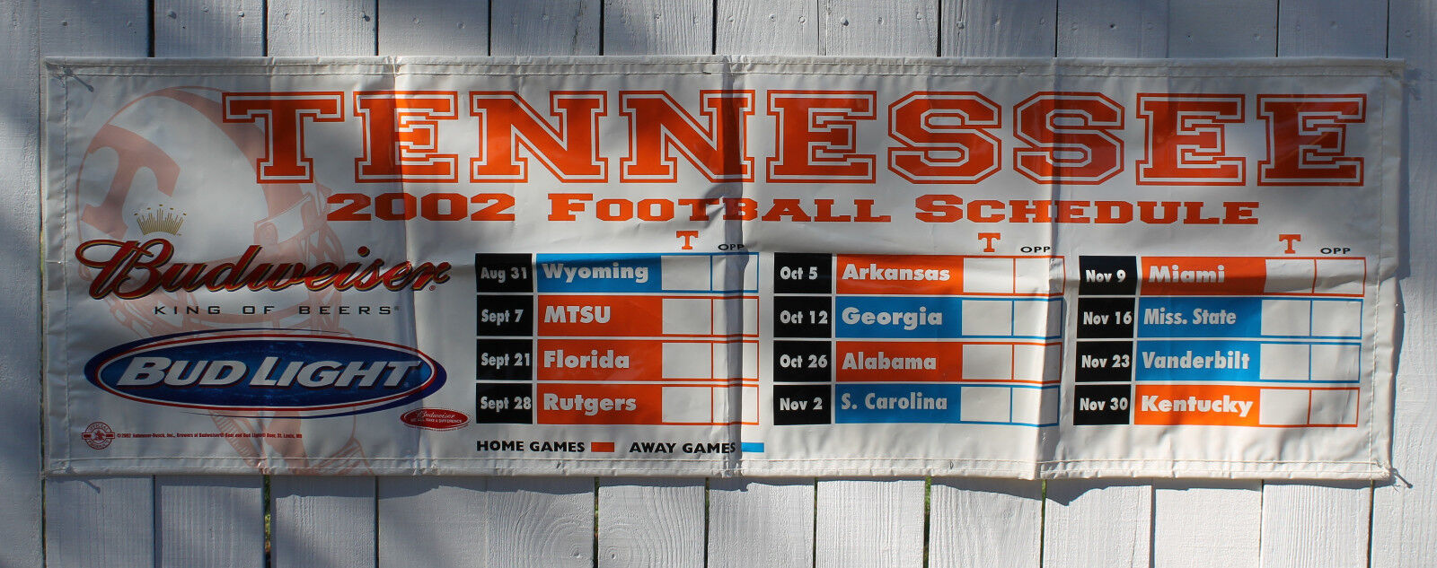 Vtg 2002 Tennessee Vols Football Schedule Banner Man Cave Sign