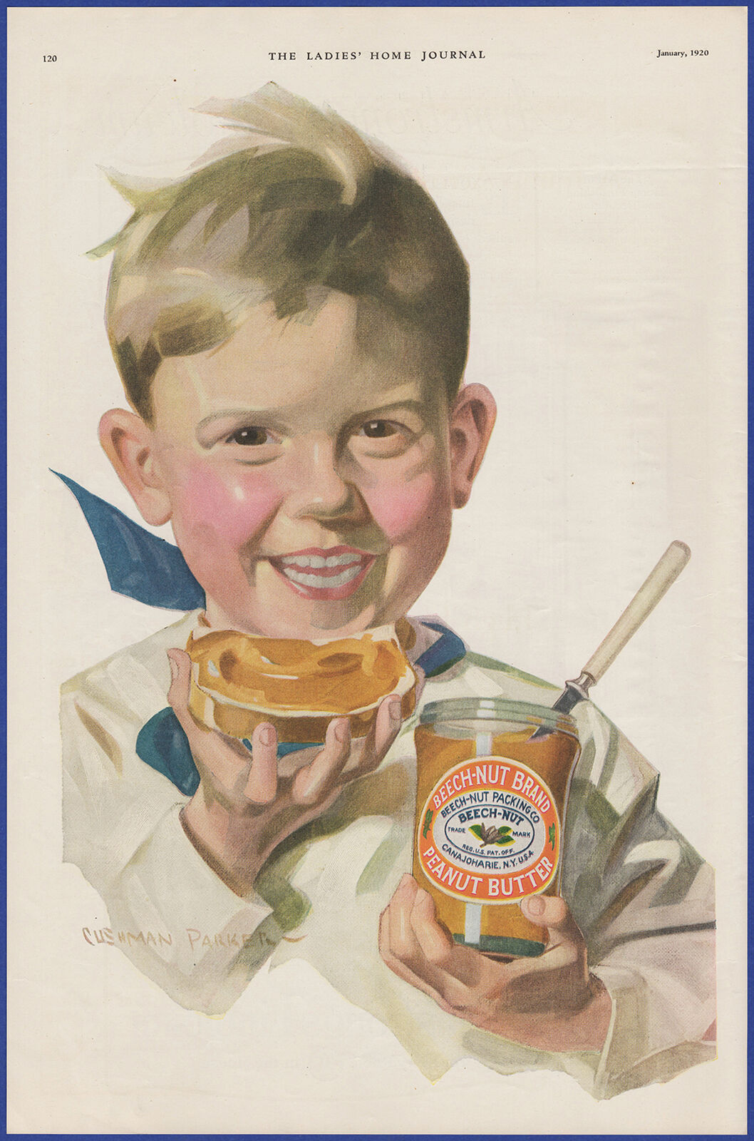 Vintage 1920 BEECH-NUT Peanut Butter Boy Cushman Parker Art 20\'s Print Ad