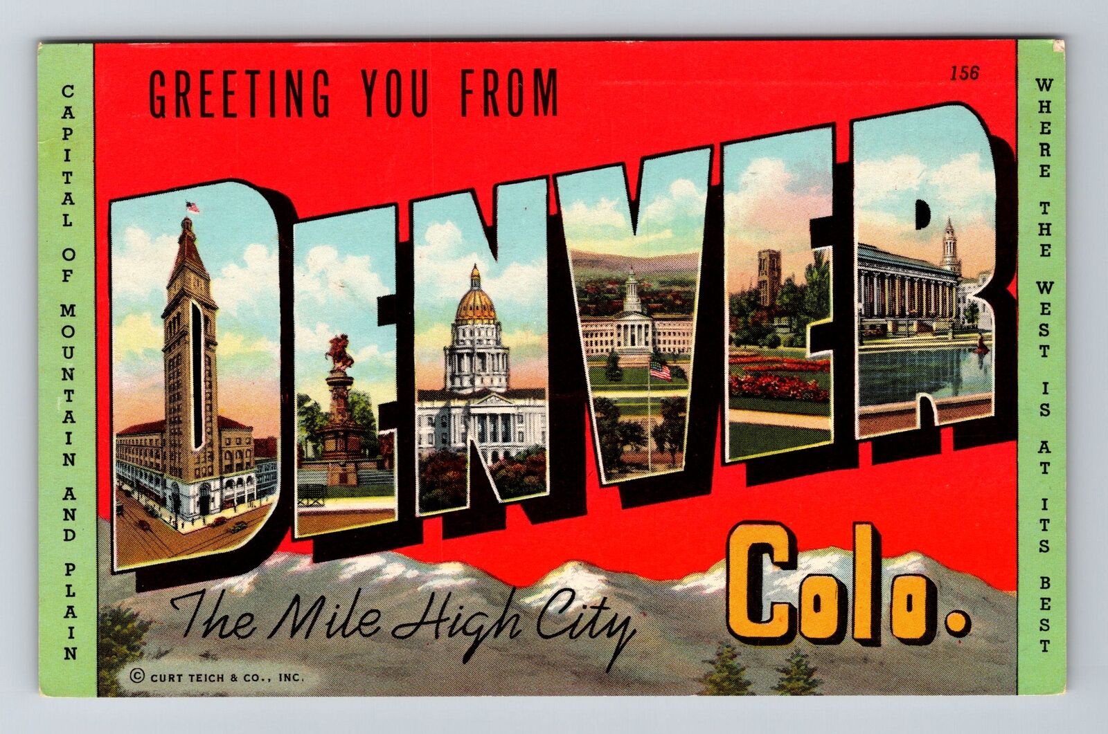 Denver CO-Colorado LARGE LETTER Greetings Points Of Interest Vintage Postcard