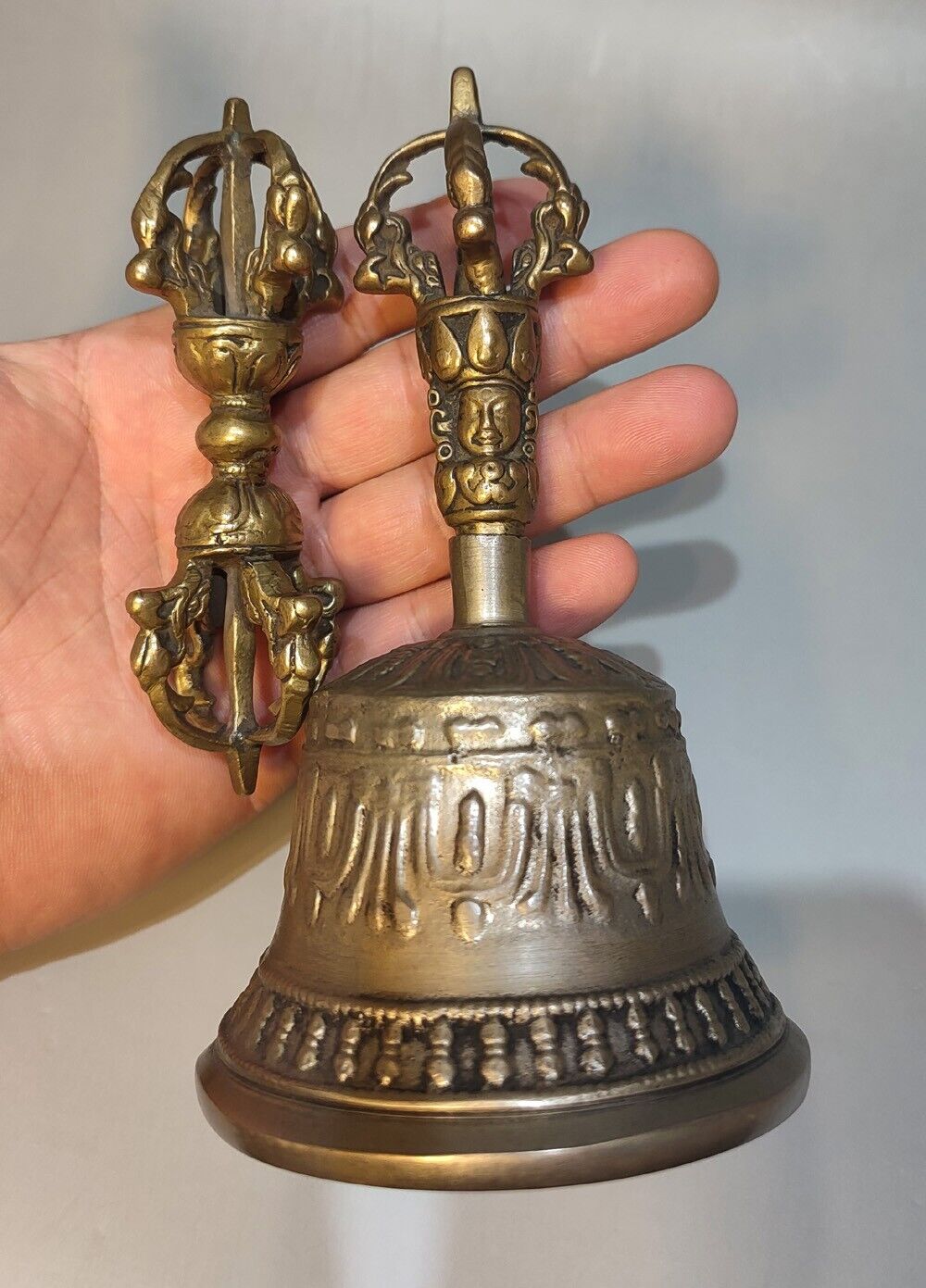 Nice Tibet Set Vintage Old Antique Buddhist Alloy Copper Bell Ghanta Dorje Vajra