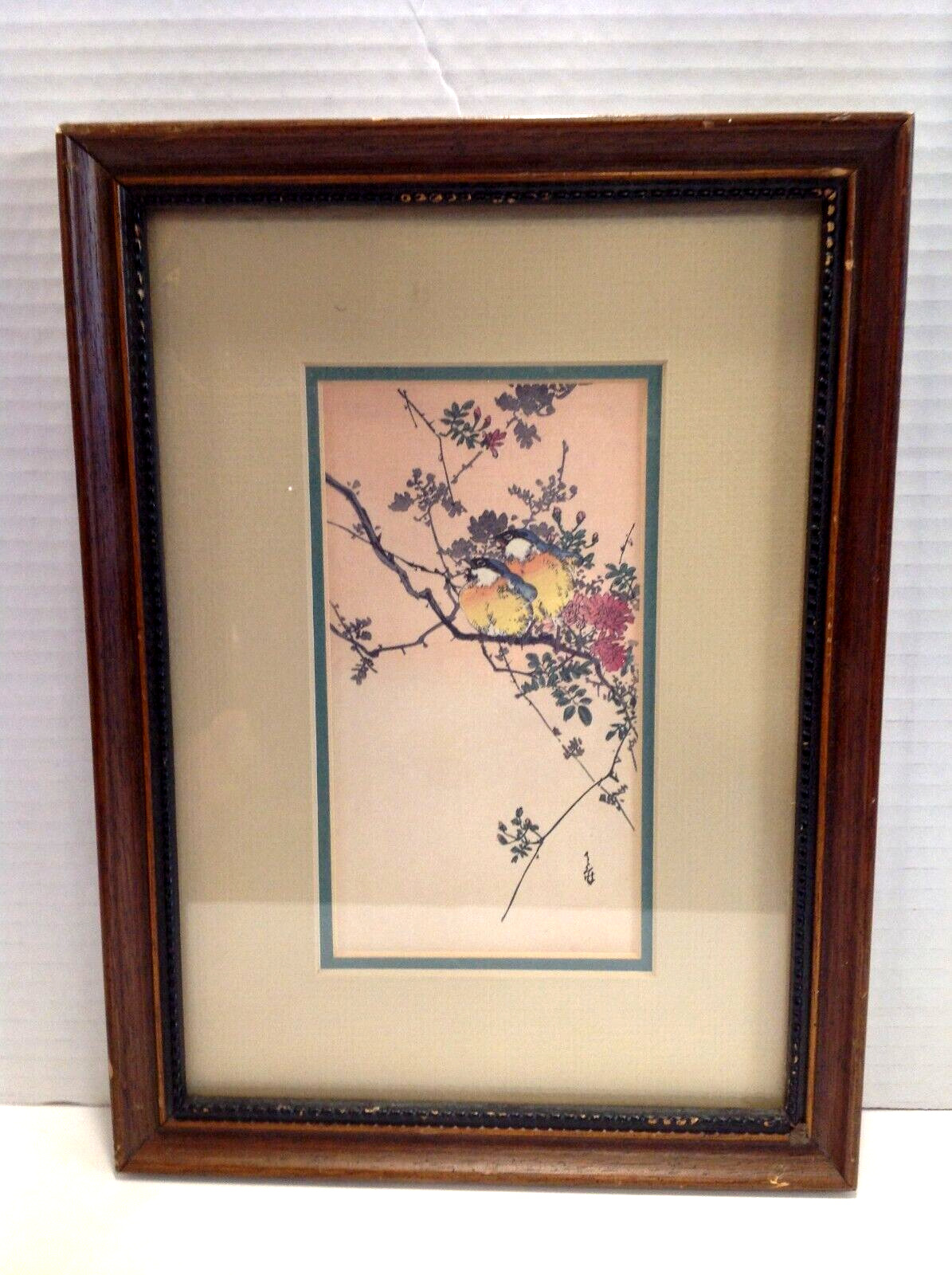 Antique Japanese Hand Painted Watercolor Framed and Matted Art