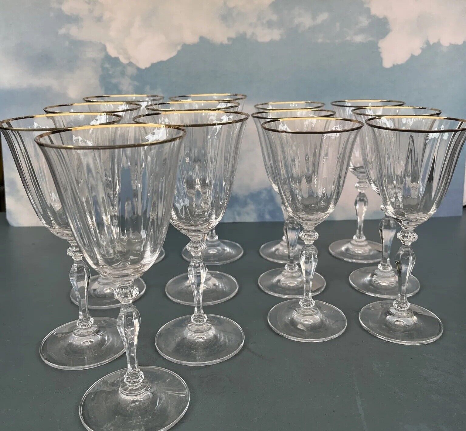 SET OF 13 MIKASA CLEAR GLASS ALLEGRO GOLD 7.5” & 8