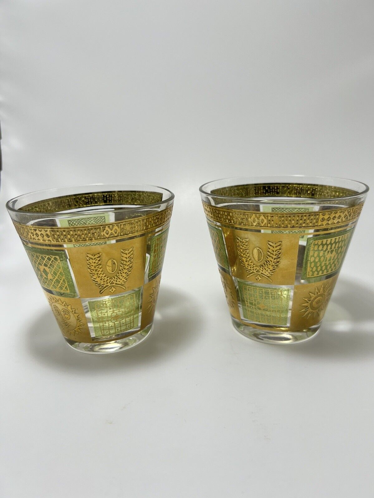 2 Vintage Georges Briard Golden Celeste Sun Rock Glasses 24k Gold