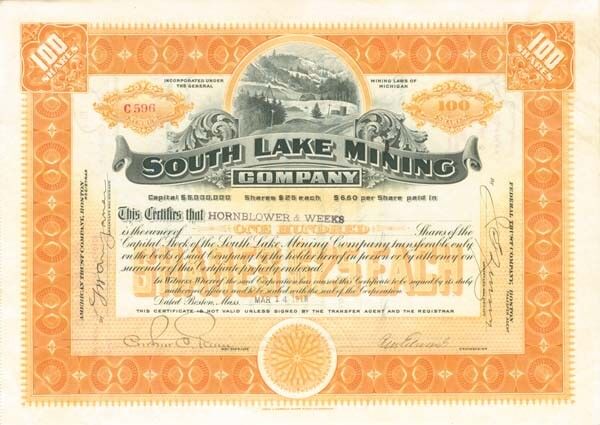 South Lake Mining Co. - Stock Certificate - Mining Stocks