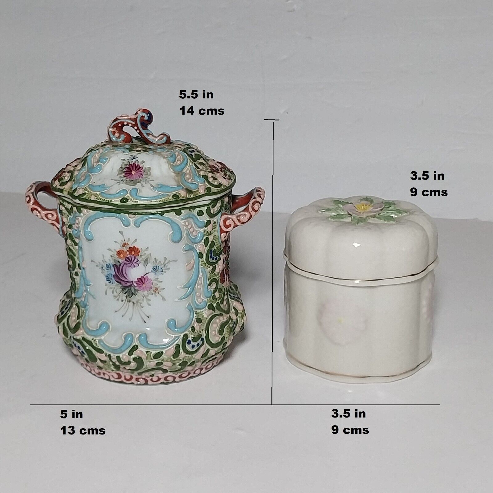 Antique Nippon Colorful Sugar Jar Japanese enamel porcelain Moriage (RARE )
